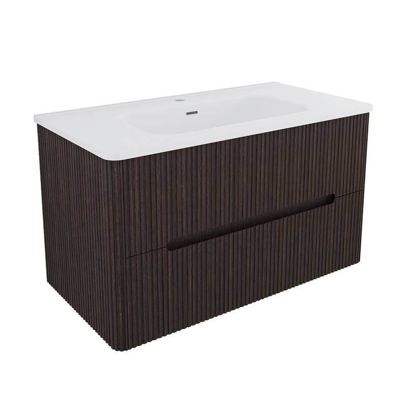 Floating Bathroom Vanity Integrated White Ceramic Sink