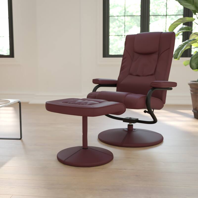 Contemporary Multi-Position Recliner and Ottoman with Wrapped Base