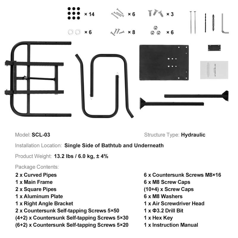 Hot Tub Cover Lift, Spa Cover Lift, Height 33.1" - 41.3" Width 53.1" - 92.5" Adjustable, Installed Underneath on one Sides