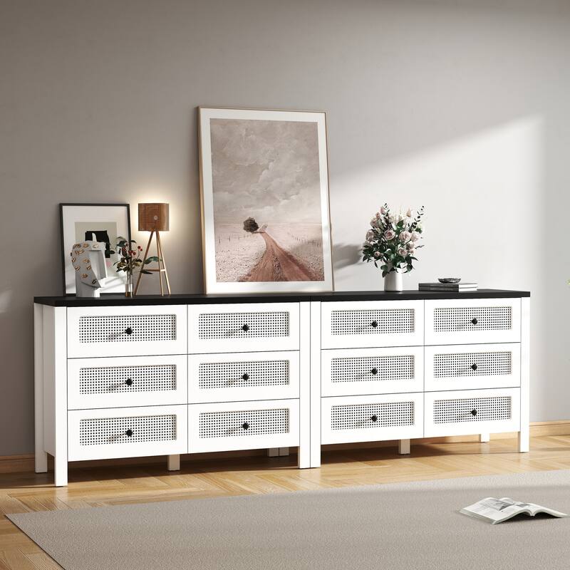 Fluted 6 Drawer Dresser for Bedroom, 47.2 Inch Wide Modern Wooden Chest of Drawers with Metal Handles