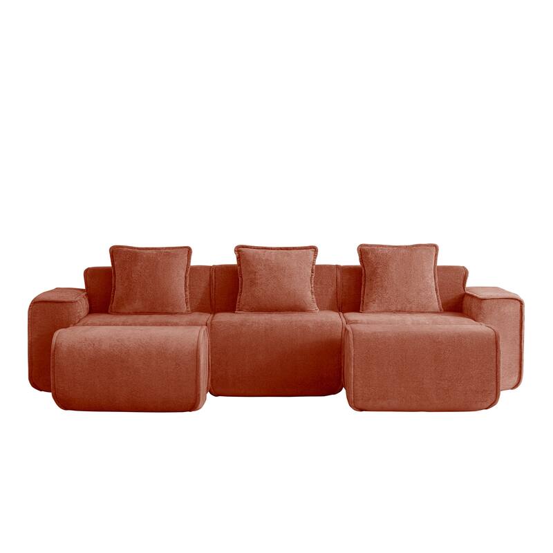 GDFStudio - Streamlined Velvet 3-Seater 108.66" U-Shaped Modular Boneless Sofa with 2 Ottomans