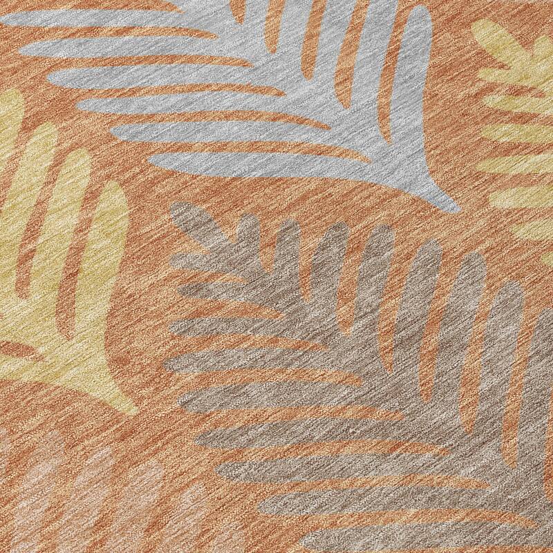 Machine Washable Indoor/ Outdoor Modern Fern Chantille Rug