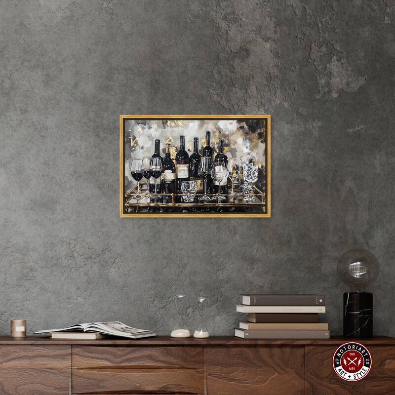 Notoriart Now Serving Champagne Framed Bar Cart Art For Men