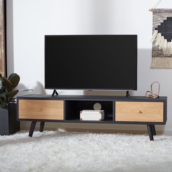 Safavieh Beatrix Black/ Oak 55-inch Storage TV Media Stand - 55.1" W x 15.4" L x 16.4" H. Opens flyout.