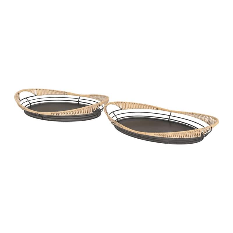 Sienna Metal Boho Rattan Weaved Tabletop Set - 13.5"H x 21.5"W x 3.5"D