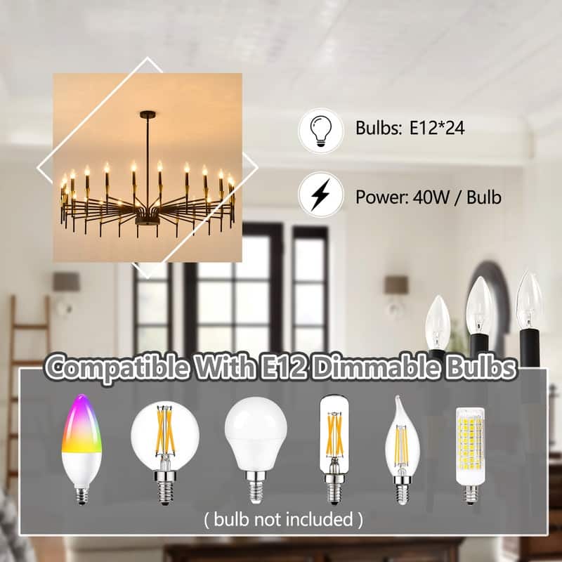 Modern Farmhouse Chandelier Black and Gold Round Candle Chandeliers