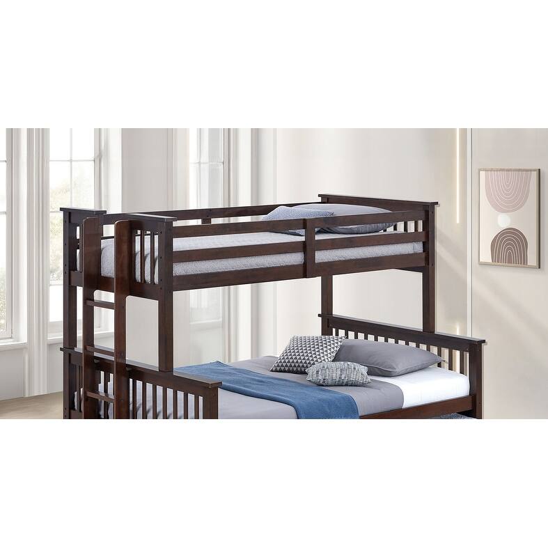 Twin Over Full Bunk Bed with Ladder & Underbed Drawers, Dark Walnut