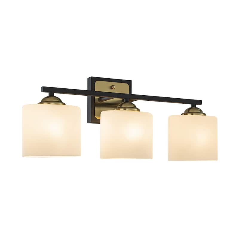 3-Light Modern Elegant Brass And Black Bathrooom Vanity Light with Round/Square Milk White Glass Shades