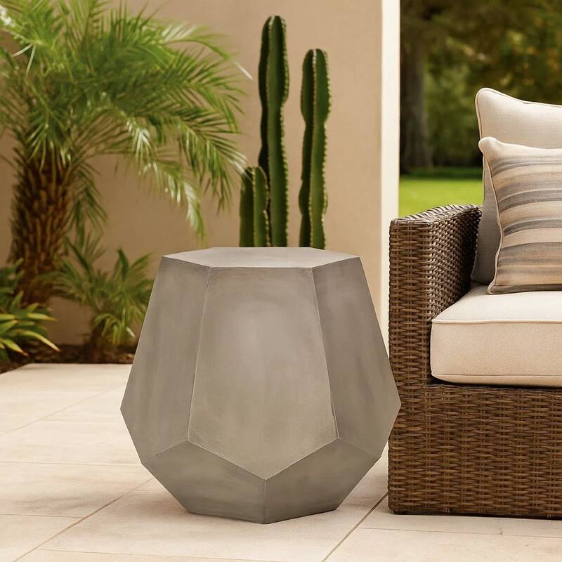 Gary Outdoor Side Accent Table, Geometric, Gray Faux Concrete, 21 Inch