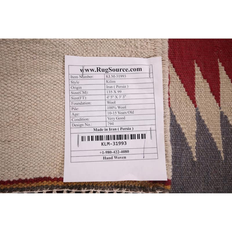 Geometric Kilim Persian Foyer Rug Flatweave Wool Carpet - 3'3"x 4'5"