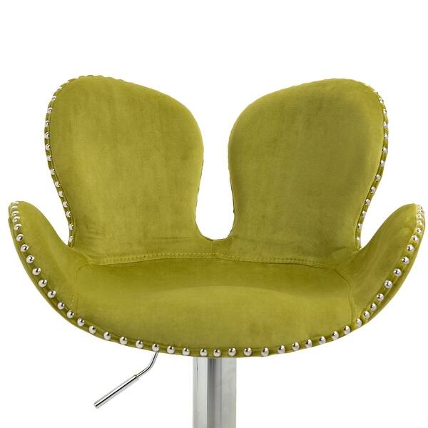 2pc Barstools Sets 360 Degree Swivel Accent Chairs Green Velvet Club Chairs Adjustable Height