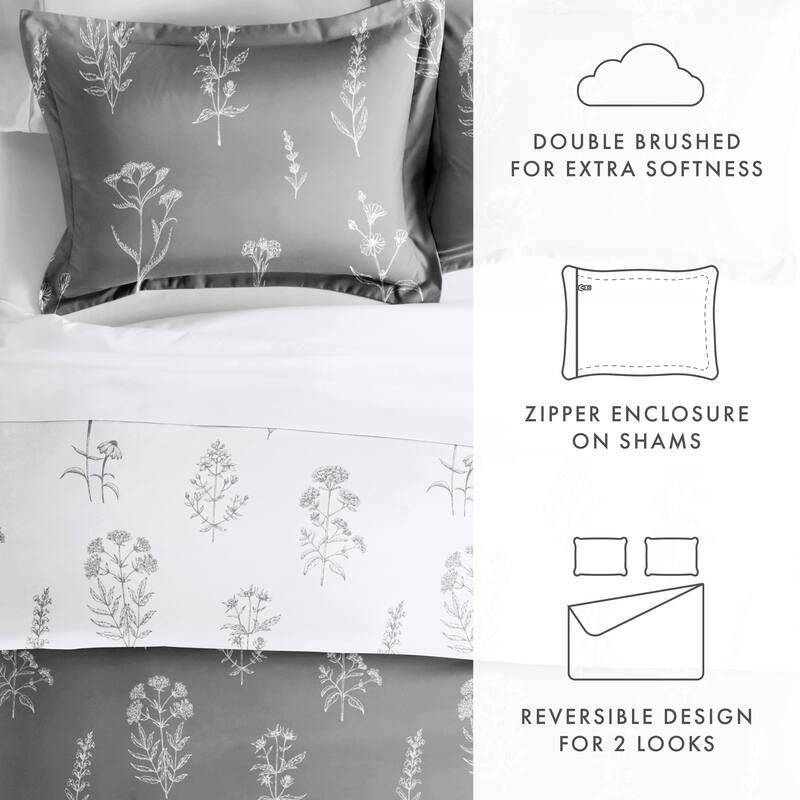 Becky Cameron Ultra Soft Botany Floral 3-Piece Reversible Duvet Cover Set