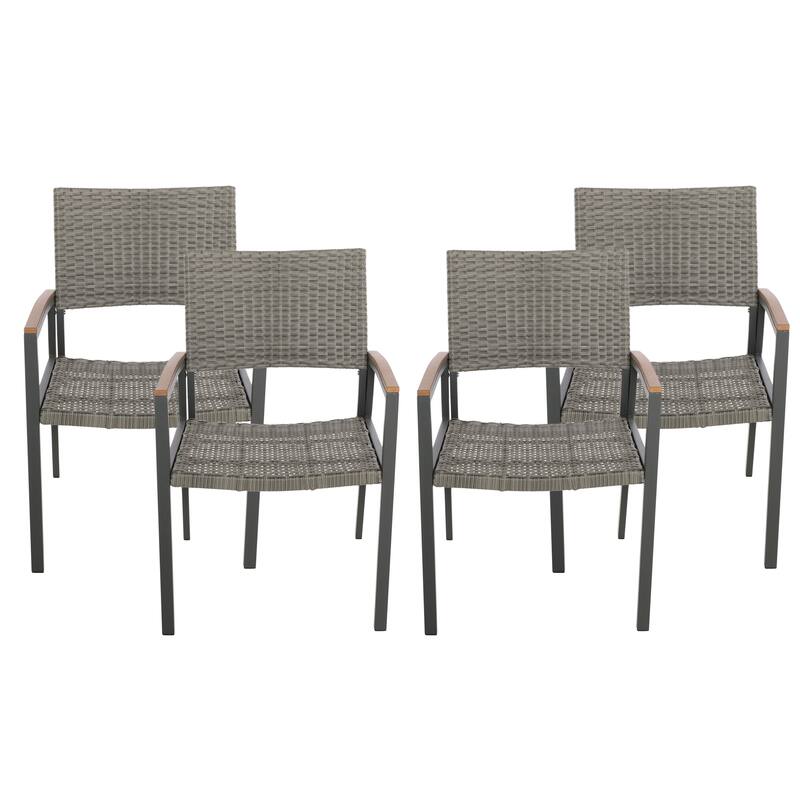 Luton Aluminum Outdoor Dining Chairs with Faux Wood Accents by Christopher Knight Home