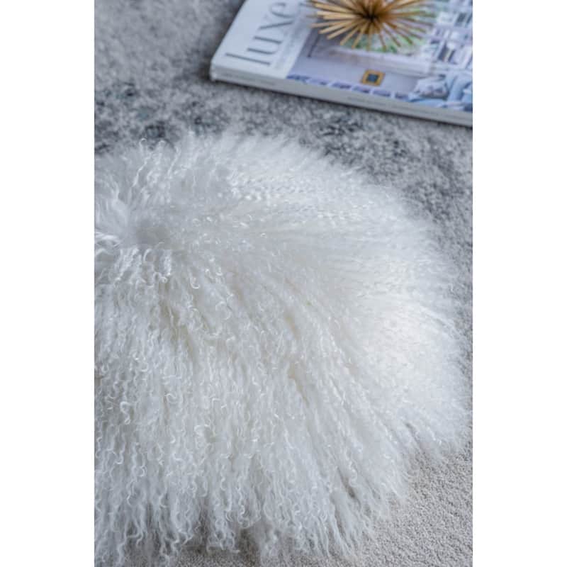 Lamb Fur Round Throw Pillow - 13.75" - White