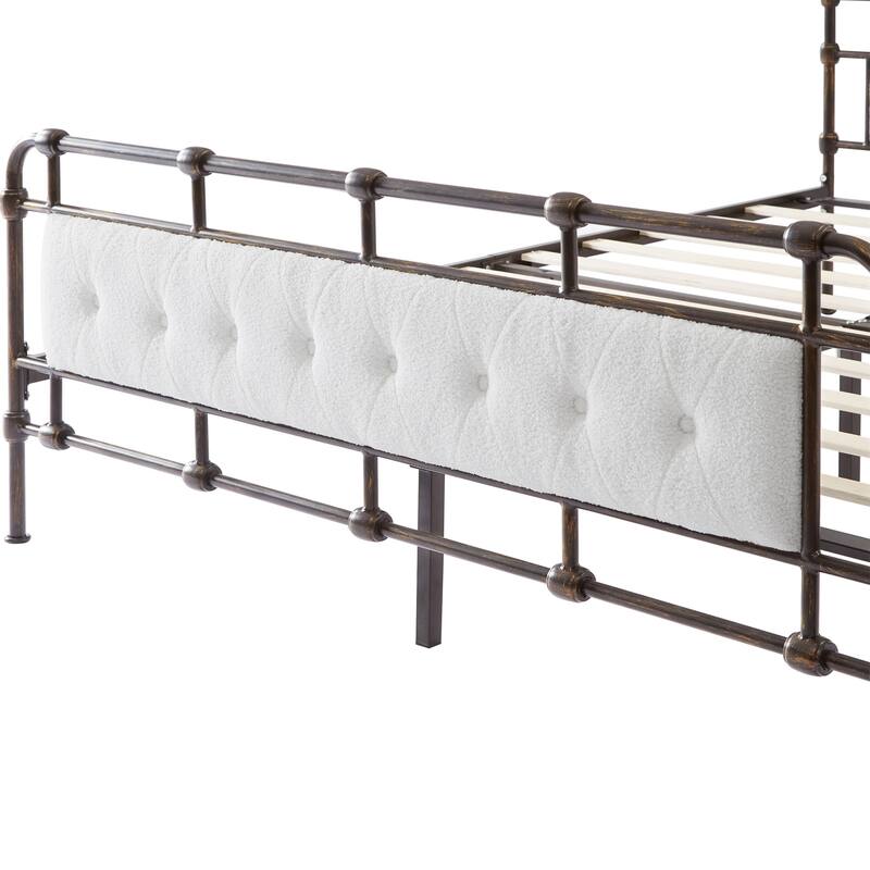 Queen Size Metal Bed with Soft Headboard