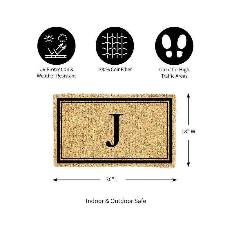 28 in. x 16 in. Monogram Coir Mat, Letter "J"