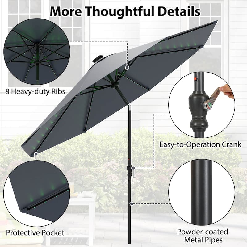 Costway 10 FT Solar Patio Umbrella with 96 LED Lights 35° Adjustable