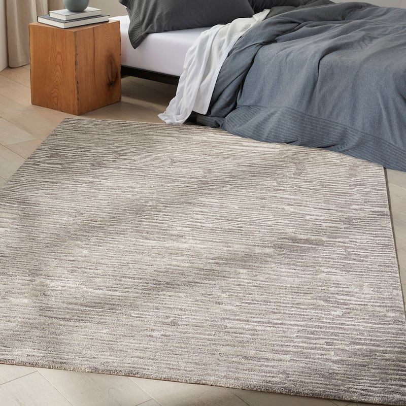 Calvin Klein Linear Modern Textured Shimmer Shag Area Rug - 3' 9" x 5' 9" - Grey - Rectangle