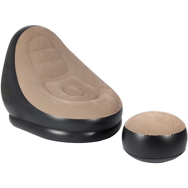 slide 1 of 4, Inflatable Lounge Chair with Ottoman Blow Up Lazy Sofa Set - 39.4" L x 35.4" W x 13.8" H