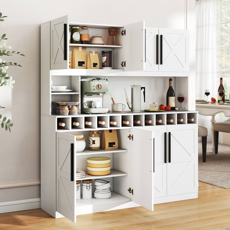 Gymax 63'' Wide Kitchen Buffet Hutch w/4 Cabinets 2 Open Shelves &