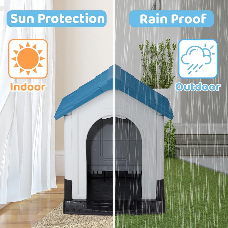 Plastic Dog House with Air Vents, Elevated Floor, Insulated Outdoor Indoor Kennel for Small Dogs