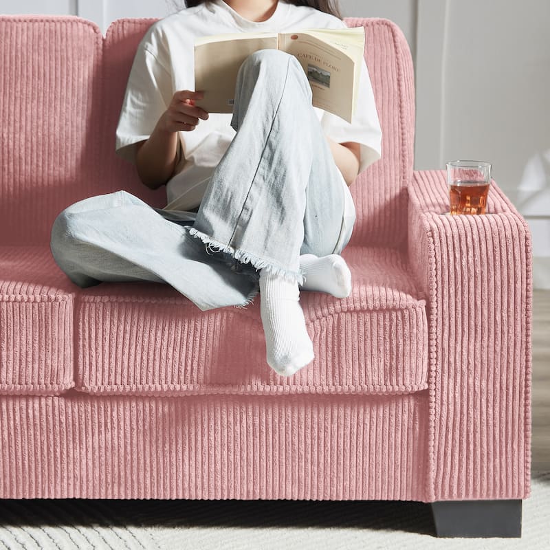 84" Corduroy 3-Seater Sofa, Modern Compressed Design for Multiple Rooms