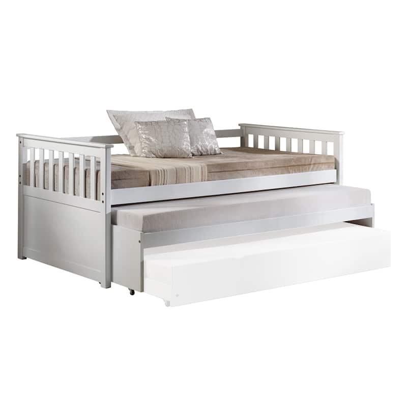 Twin Size Synthetic Wood Daybed with Roll-Out Bed and Slat Support