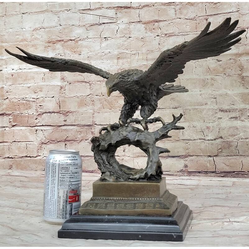 Bronze Eagle Hawk Falcon Osprey Garden Park Zoo Statue Marble Base Figure Decor
