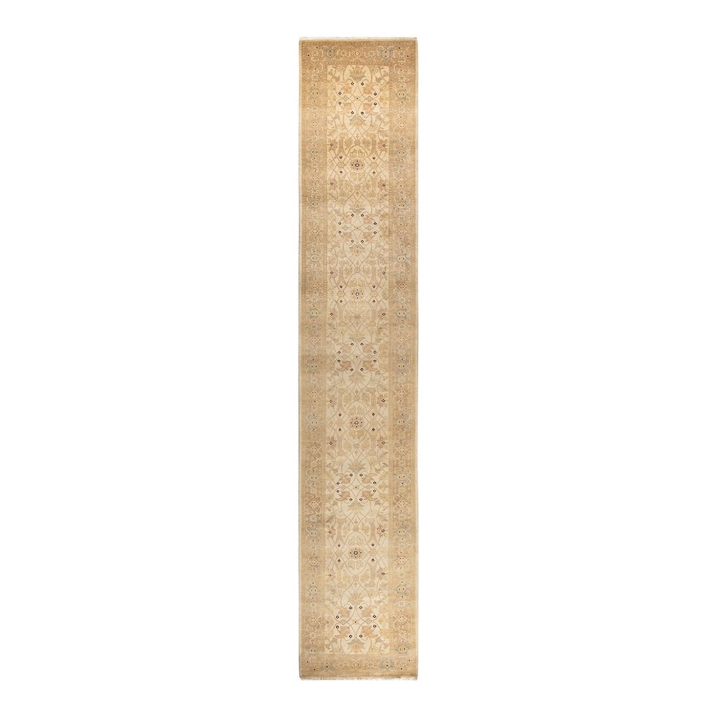 Overton Hand Knotted Wool Vintage Inspired Traditional Ottoman Ivory Runner Rug - 2' 6" x 14' 5"