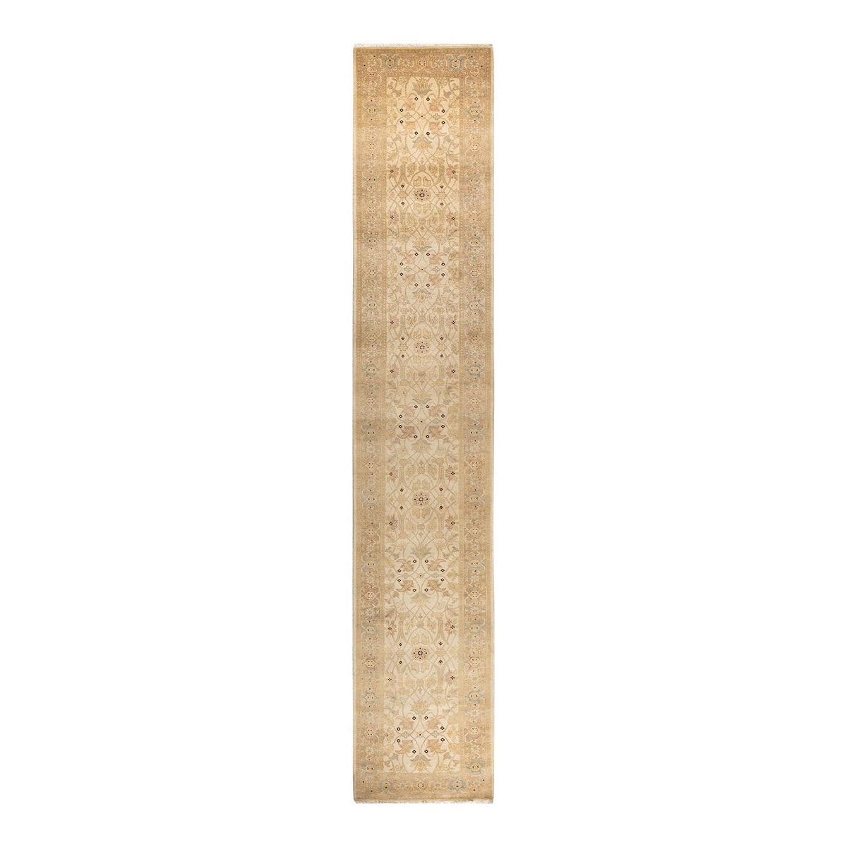 Overton Hand Knotted Wool Vintage Inspired Traditional Ottoman Ivory Runner Rug - 2' 6" x 14' 5"