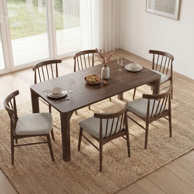 Spruce & Spring Windsor Spindle Back Upholstered Dining Chair with Solid Wood Frame