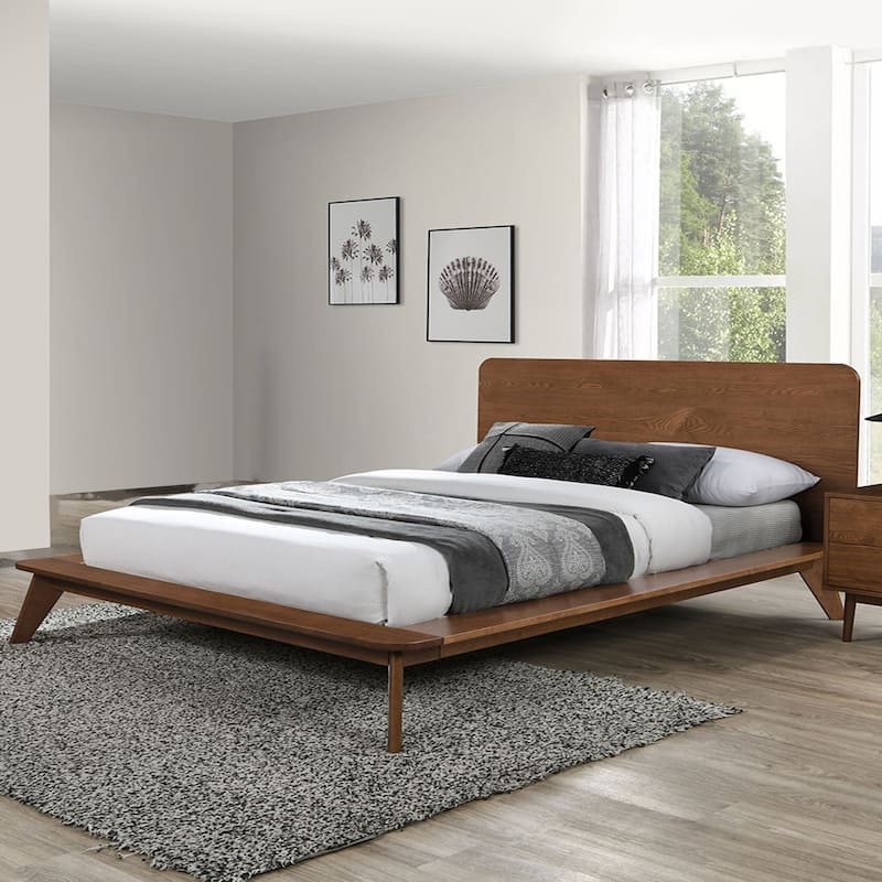 Wooden Bed with Tapered Angled Legs in Walnut