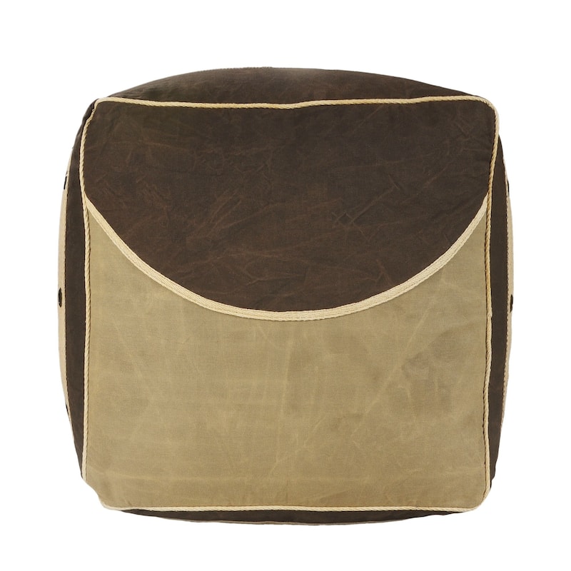 20" Gray and Brown Rustic Farmhouse Handmade Square Pouf Ottoman