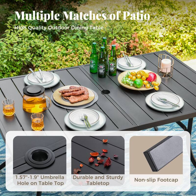 MAISON ARTS 7/8 Pieces Outdoor Patio Dining Set, 6 PE Rattan Chairs with Cushions and 1 Rectangle Metal Table