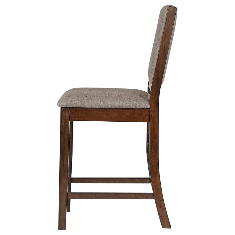 Patter Counter Height Chair Set of 2, Beige Fabric, Dark Brown 26 Inch
