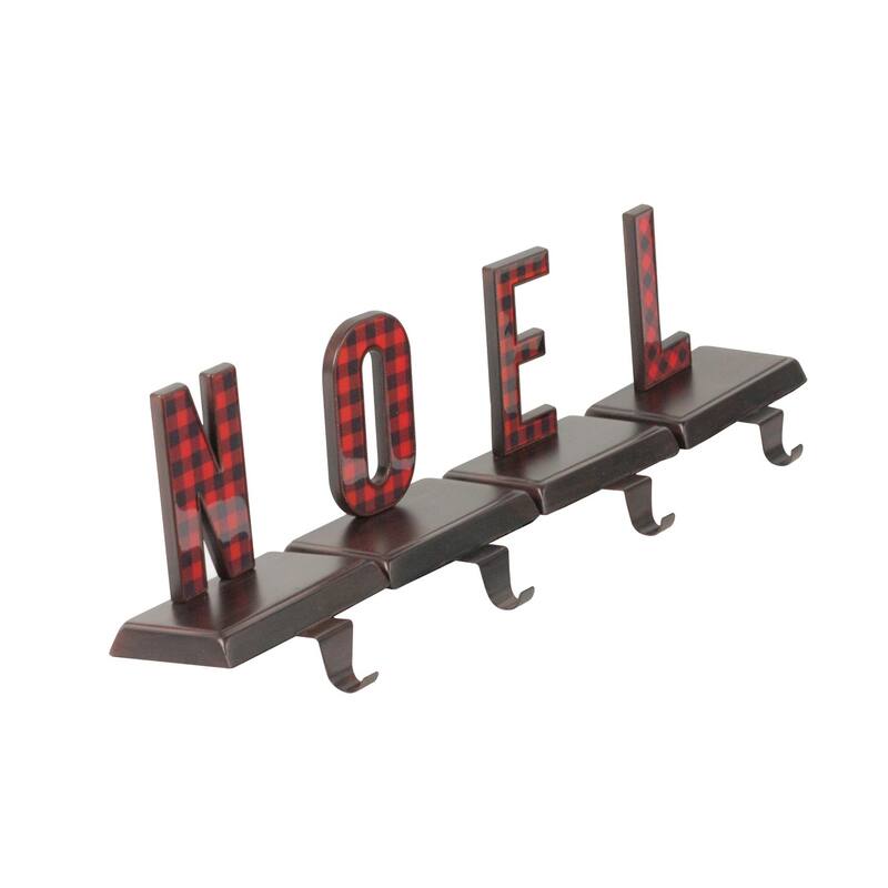 Noel Plaid Christmas Stocking Holders - 6" - Red and Black - Set of 4