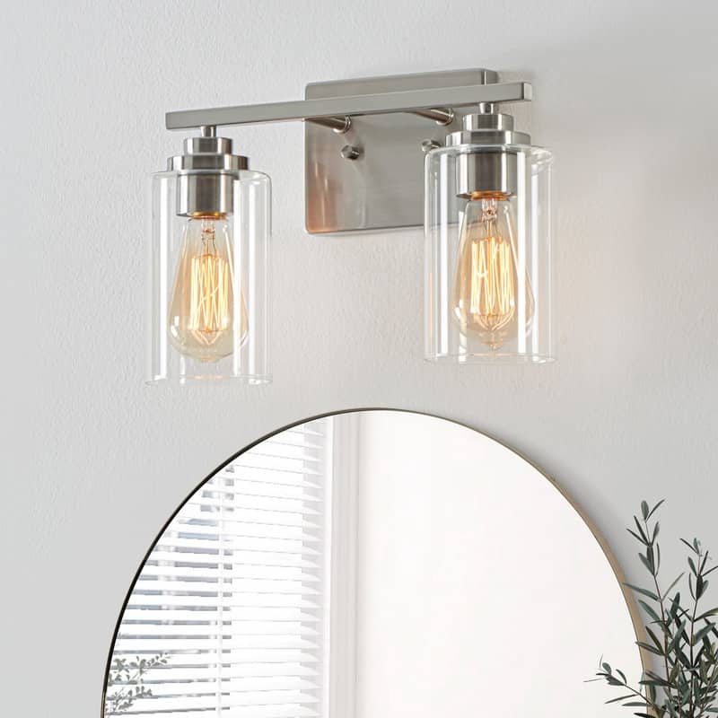 KAWOTI 2-Light Dimmable Bathroom Vanity Light with Clear Glass Shade - Brushed Nickel