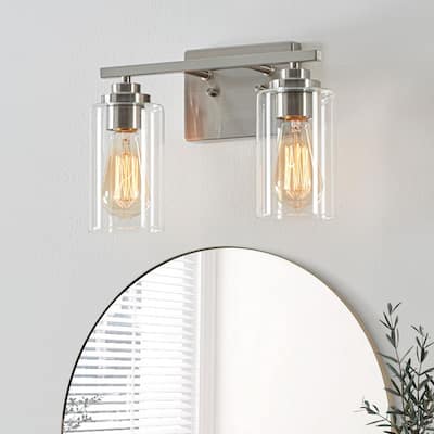 KAWOTI 2-Light Dimmable Bathroom Vanity Light with Clear Glass Shade
