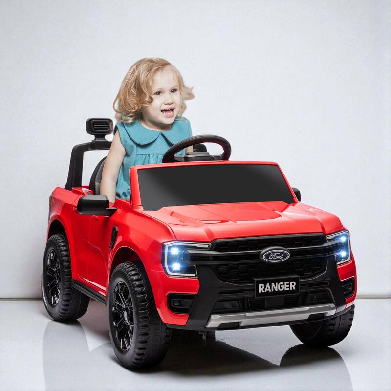 Ford Ranger Licensed 12V Kids Ride-On Truck with Remote Control, LED Headlights, Spring Suspension, Toy Storage, for 3-6 Years - Red