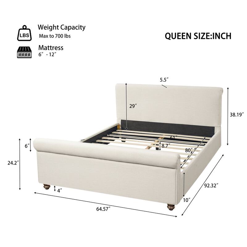Christopher Knight Home - Modern Linen Upholstered Bed Frame with Solid Wood Legs and a Robust Headboard and Footboard