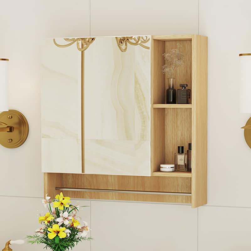 Bathroom Mirror Cabinet Wall Mounted,Medicine Cabinet,Over The Toilet Storage Cabinet with Shelves and Towel Rack
