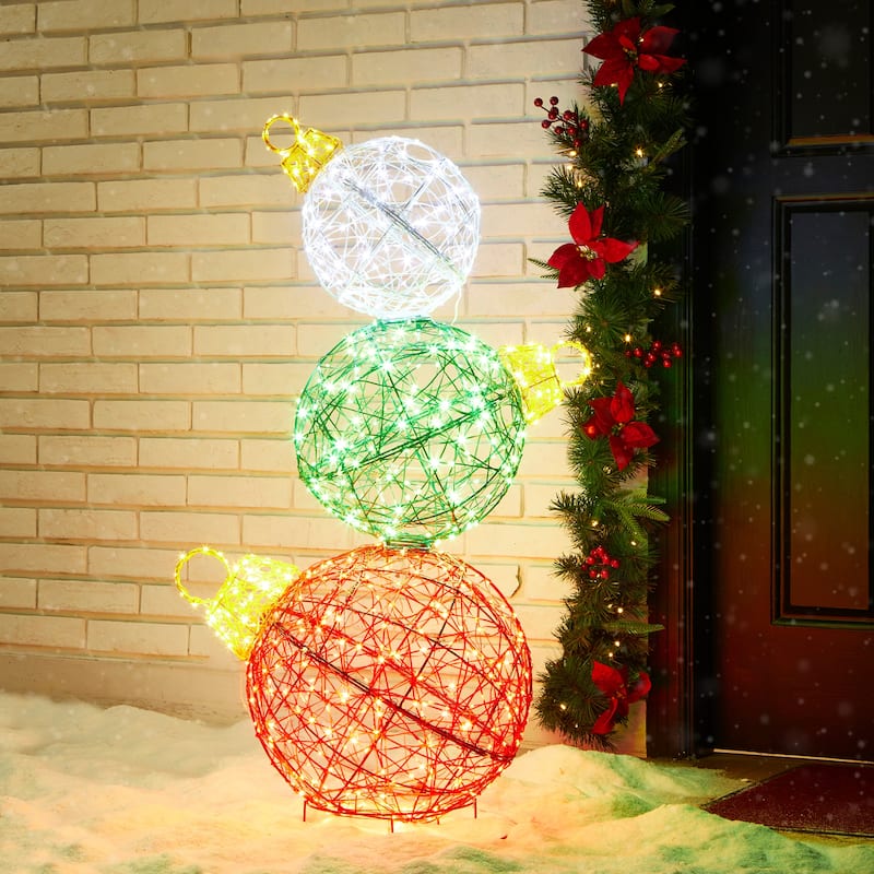 Glitzhome 39"H Lighted Christmas 3D PVC Stacked Ornaments Decor with 760 LED Lights - 3D PVC Stacked Ornaments