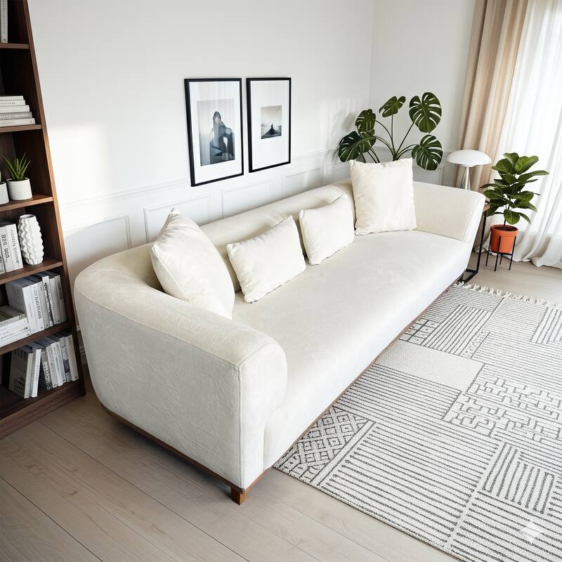 Zalma Three-Seater Velvet Sofa with Loose Pillows and Solid Wood Legs