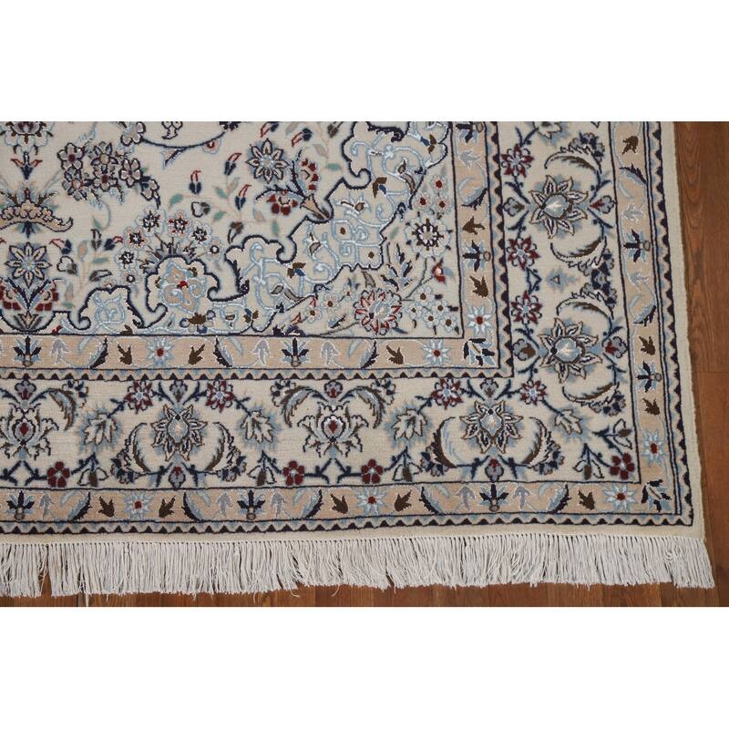 Handmade Wool & Silk Nain Persian Area Rug Oriental Carpet - 6'7"x 9'7"