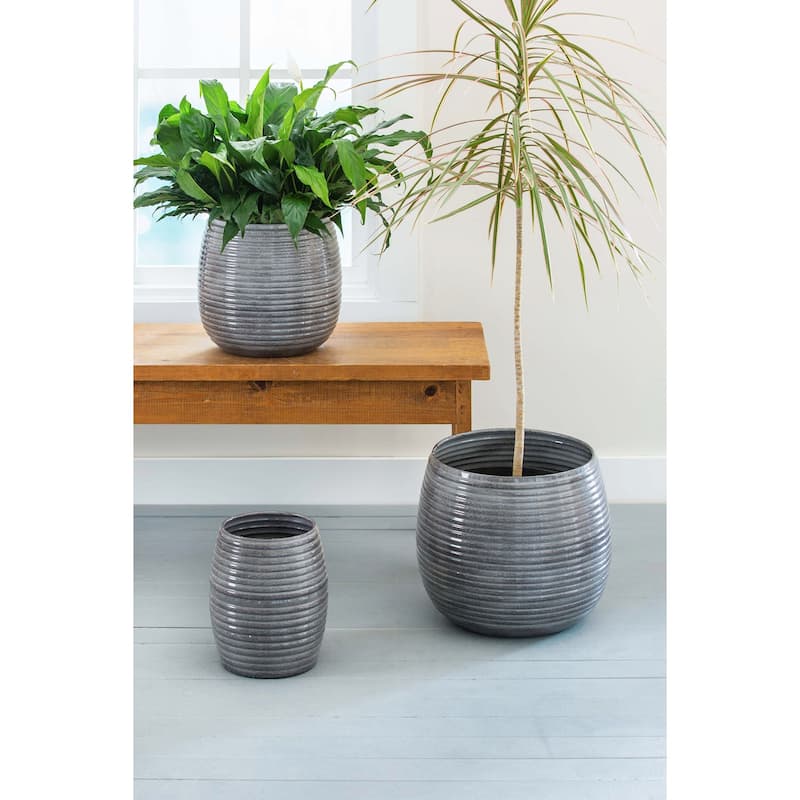 Metal Ribbed Planter, (Set of 3)