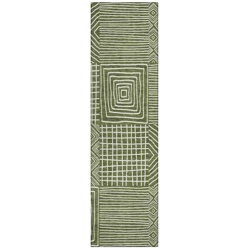 Machine Washable Indoor/ Outdoor Modern Mosaic Chantille Rug