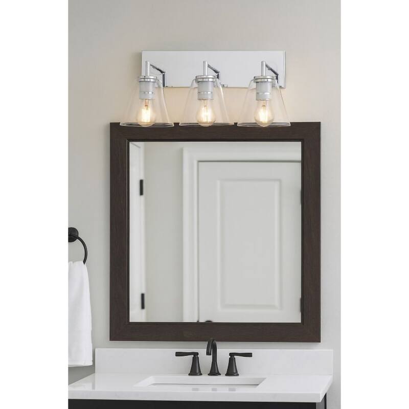 3-Light Chrome Metal Wall Sconce With Clear Glass Shades