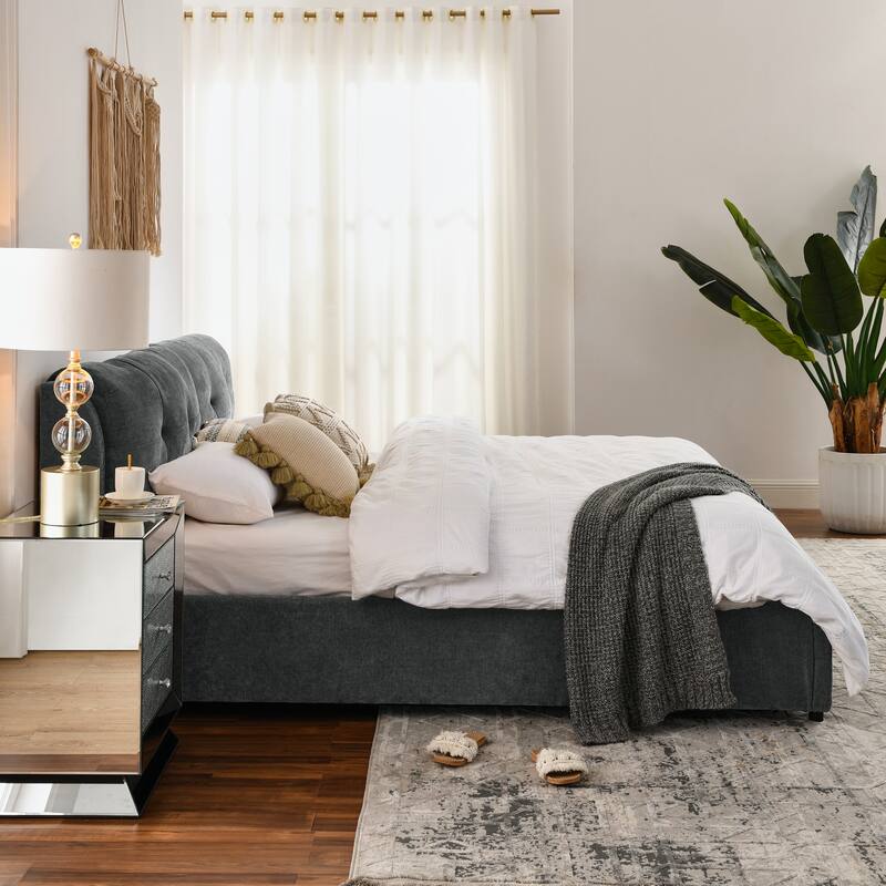 King Size Storage Upholstered Hydraulic Platform Bed with Integrated Headboard