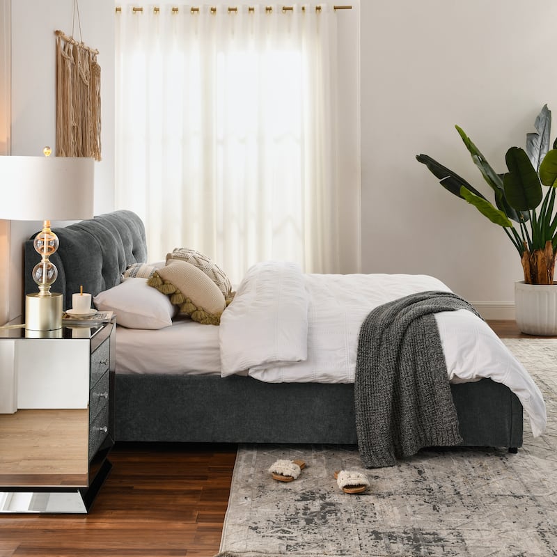 King Size Upholstered Hydraulic Platform Bed with Integrated Headboard