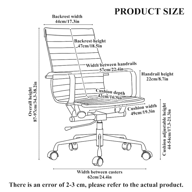 CAROCC Ribbed Computer Desk Office PU Chair Height Adjustable - N/A